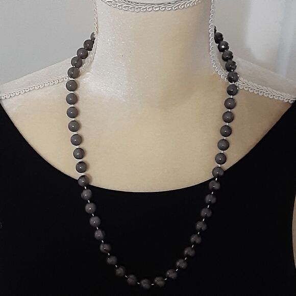 Natural stone gray beaded necklace career casual - Picture 1 of 2